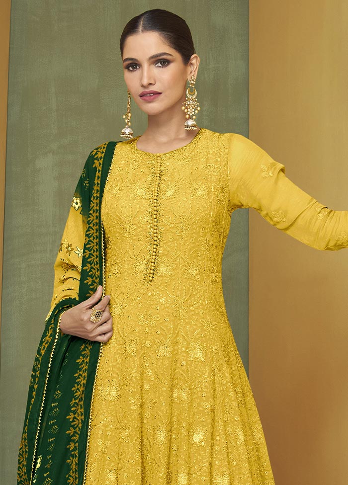 3 Pc Yellow Semi Stitched Georgette Suit Set Official Site