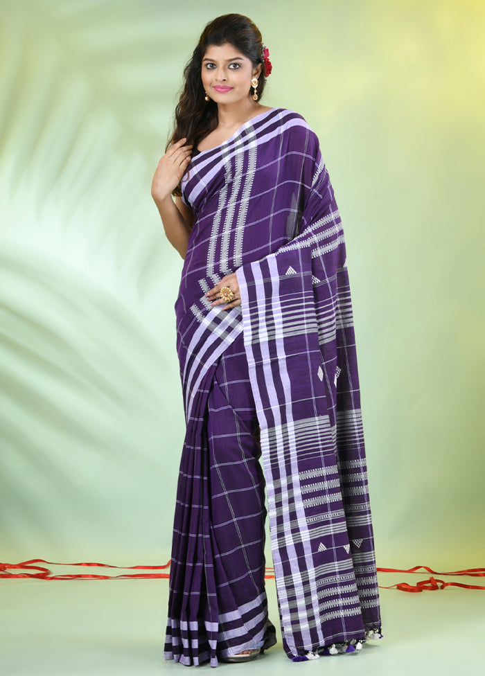 Violet Cotton Saree With Blouse Piece 100% Authentic Sale Online