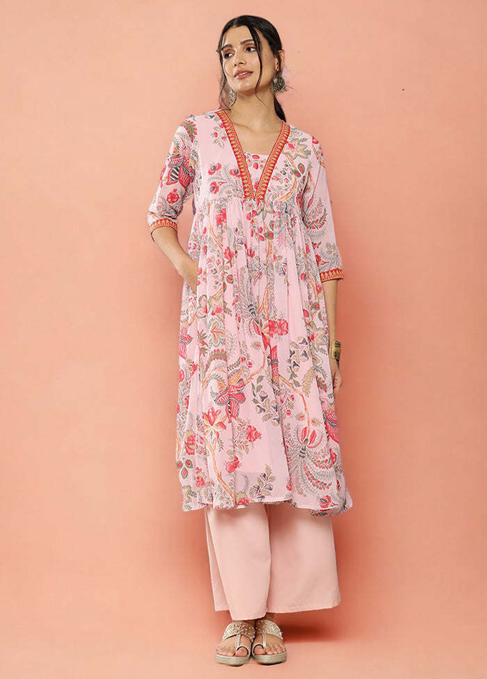 2 Pc Pink Readymade Georgette Kurti Set 2025 New Sale Online