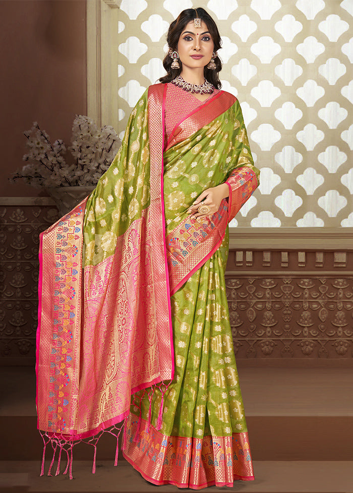 Light Green Dupion Silk Saree With Blouse Piece Official Sale Online