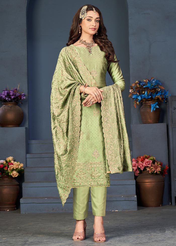 3 Pc Pista Green Semi Stitched Georgette Suit Set Quality From China Wholesale