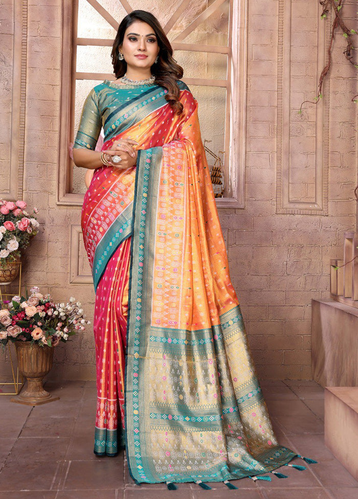 Orange Banarasi Silk Saree With Blouse Piece Tumblr Cheap Online