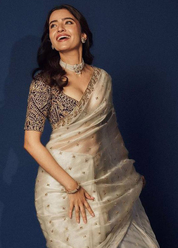 Beige Organza Saree With Blouse Piece Cheap Manchester Great Sale