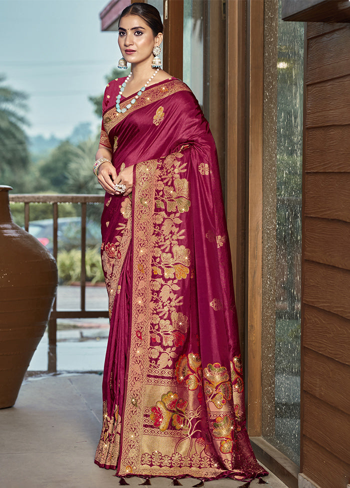 Magenta Dupion Silk Saree With Blouse Piece Outlet Fashionable