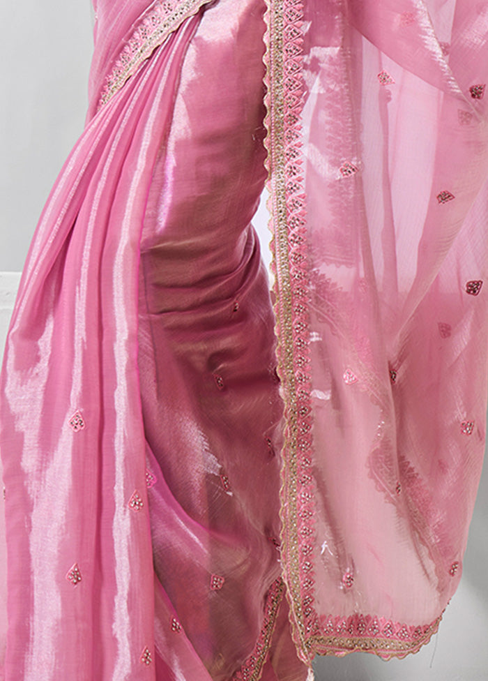 Pink Spun Silk Saree With Blouse Piece Cost Cheap Pice