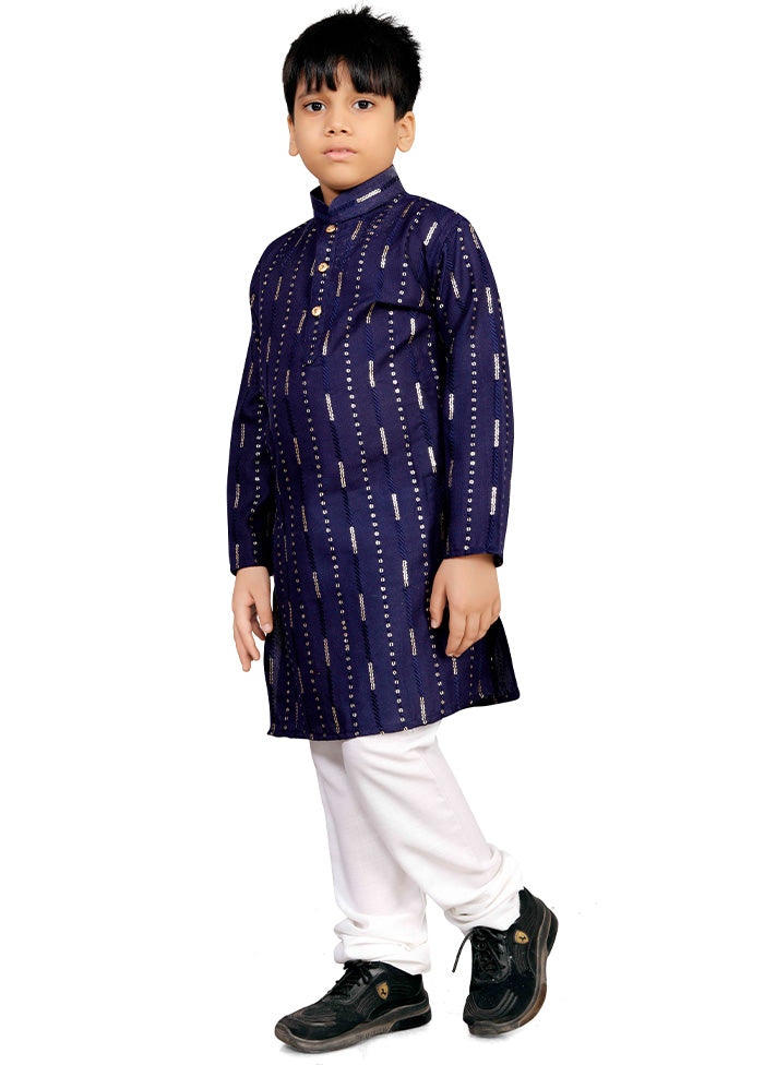 Navy Blue Cotton Silk Kurta Pajama Set For Cheap Cheap Online