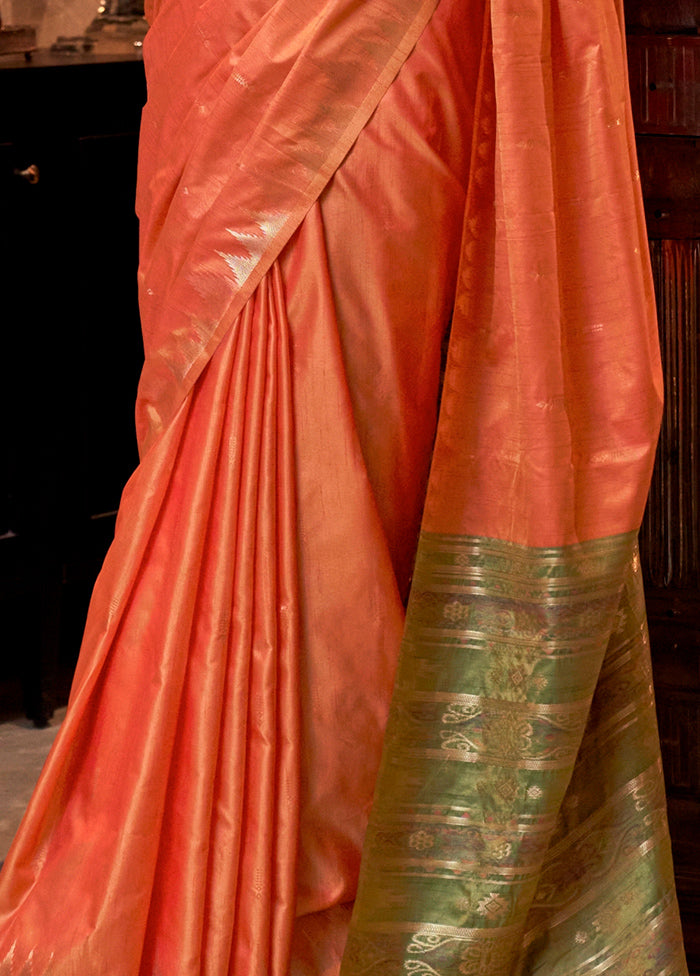 Orange Tussar Silk Saree With Blouse Piece Clearance Manchester Great Sale