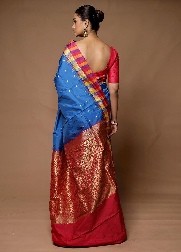 Blue Kanjivaram Silk Saree With Blouse Piece Buy Cheap Recommend