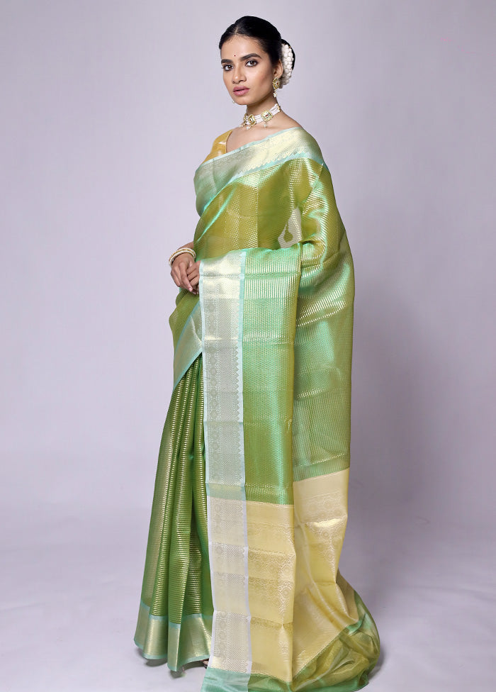 Green Tissue Silk Saree With Blouse Piece Largest Supplier Cheap Pice