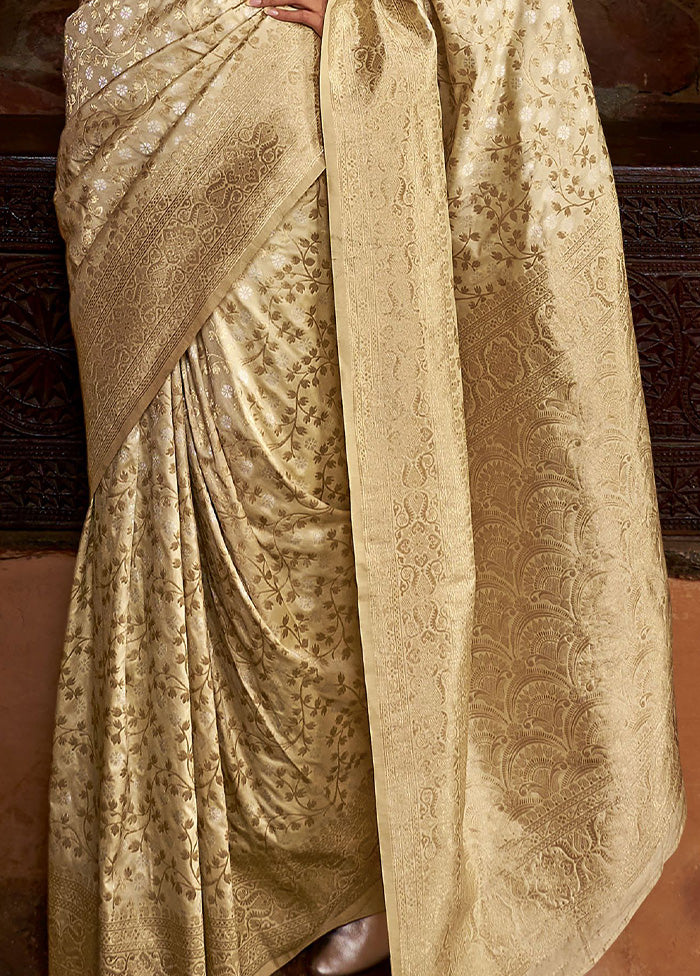 Beige Banarasi Silk Saree With Blouse Piece Cheap Sale How Much