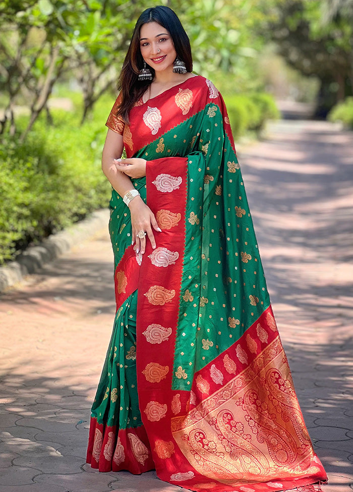 Green Spun Silk Saree With Blouse Piece Cheap Sale The Cheapest