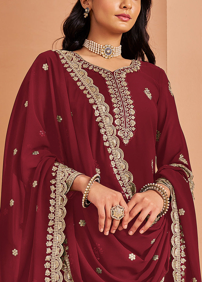 3 Pc Maroon Semi Stitched Georgette Suit Set Amazon Footaction