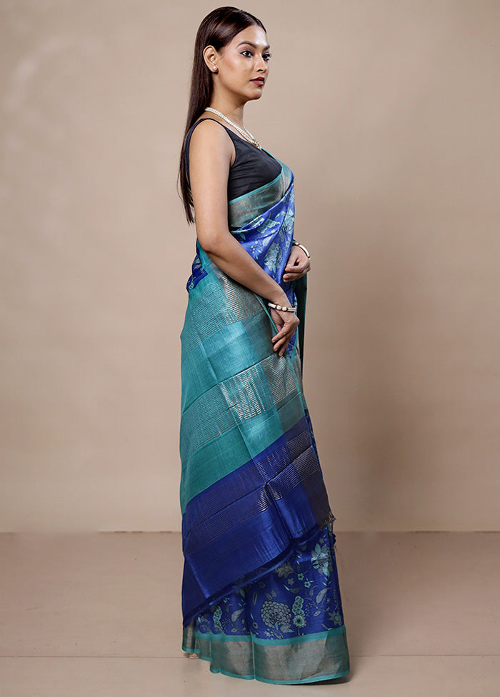 Blue Tussar Silk Saree With Blouse Piece Collections Cheap Pice