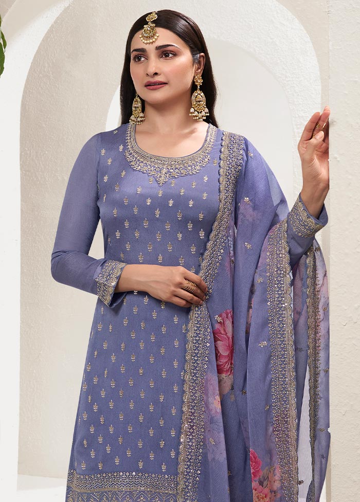 3 Pc Light Purple Semi Stitched Viscose Suit Set High Quality Cheap Pice