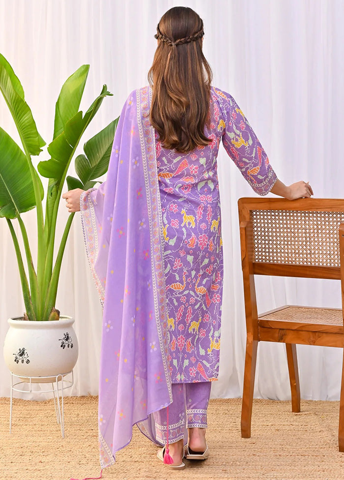 3 Pc Purple Readymade Rayon Dupatta Suit Set Official Cheap Online