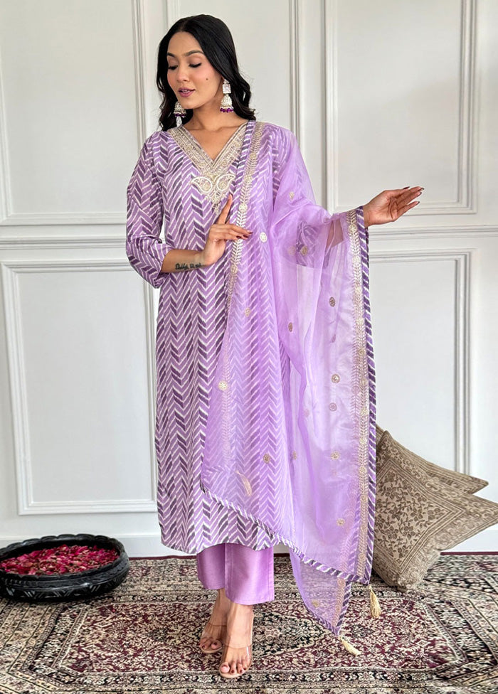 3 Pc Lavender Readymade Silk Suit Set Fashionable Sale Online