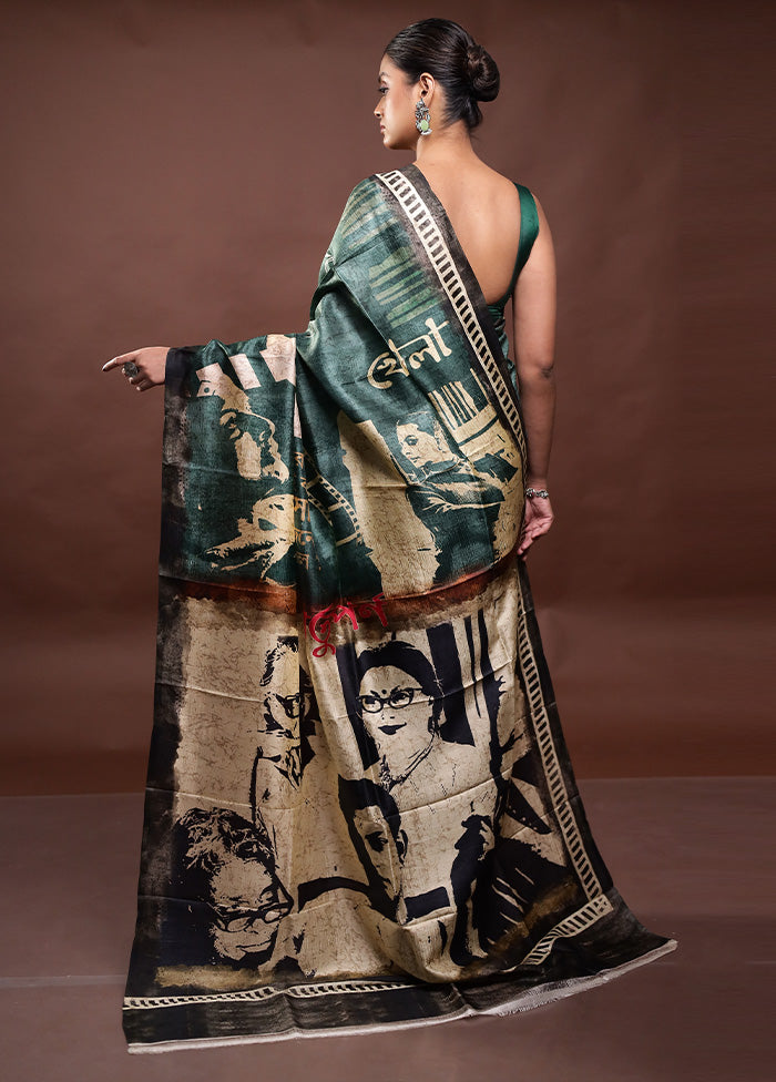 Green Printed Pure Silk Saree Without Blouse Piece Clearance 2025 Unisex