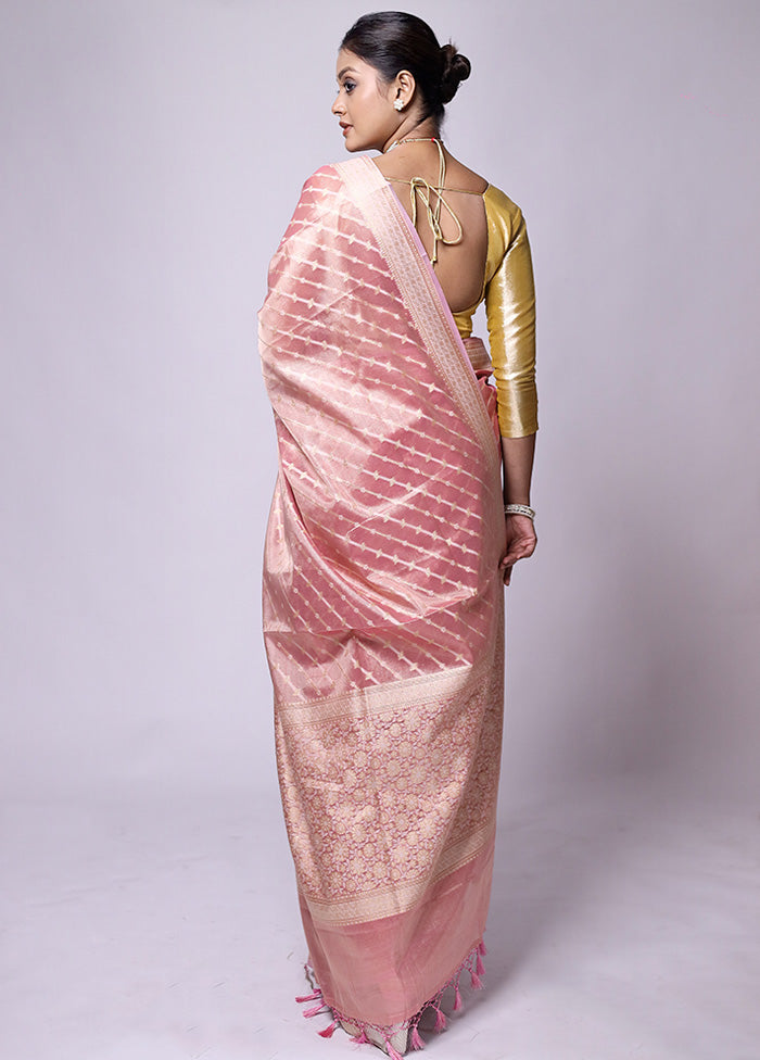 Pink Tissue Silk Saree With Blouse Piece Choice