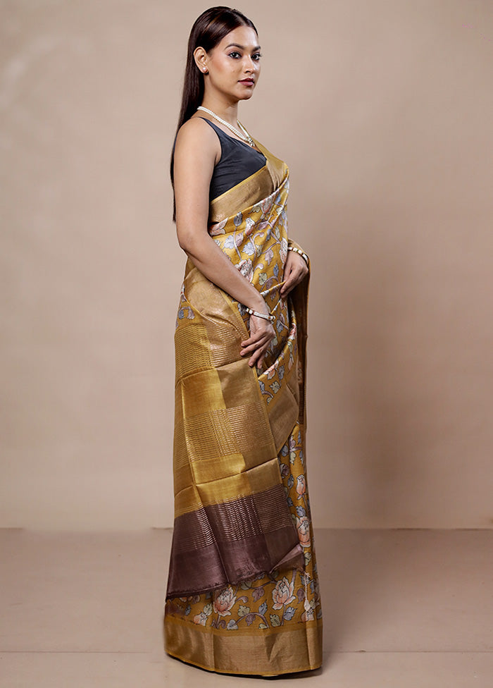 Yellow Tussar Silk Saree With Blouse Piece Reliable Cheap Online