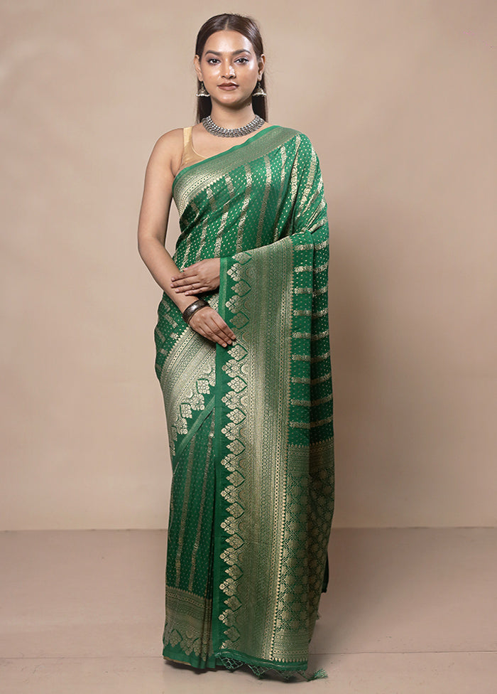 Green Dupion Silk Saree With Blouse Piece Buy Cheap With Credit Card