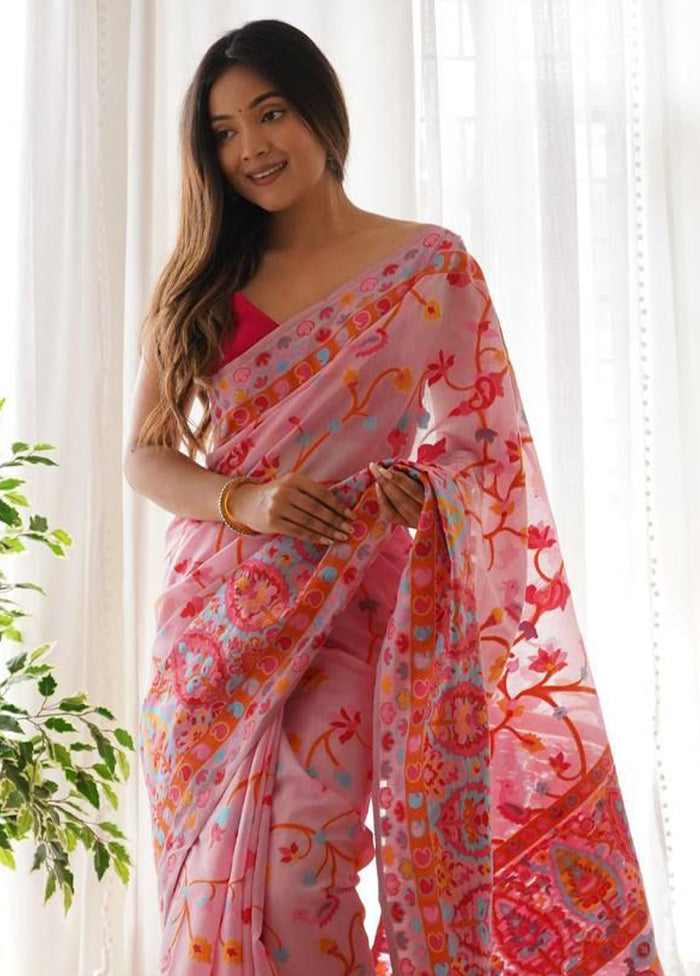 Pink Banarasi Silk Saree With Blouse Piece Big Discount For Sale