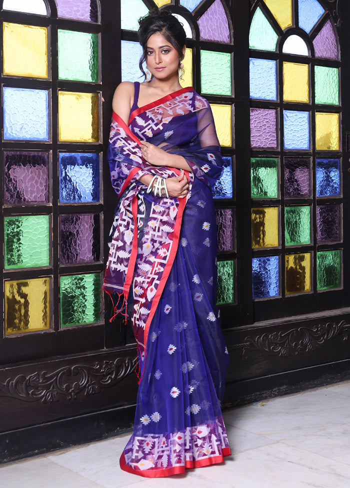 Blue Spun Silk Saree With Blouse Piece Clearance Pictures