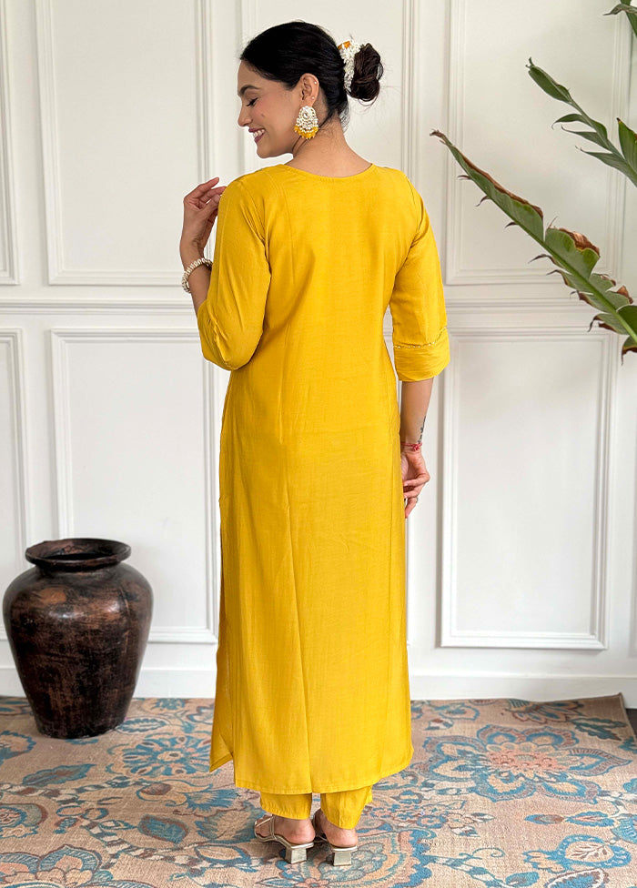 3 Pc Mustard Readymade Viscose Suit Set Buy Cheap Browse