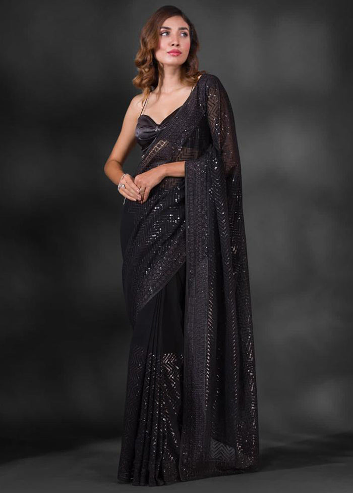 Black Georgette Saree With Blouse Piece Affordable Cheap Online