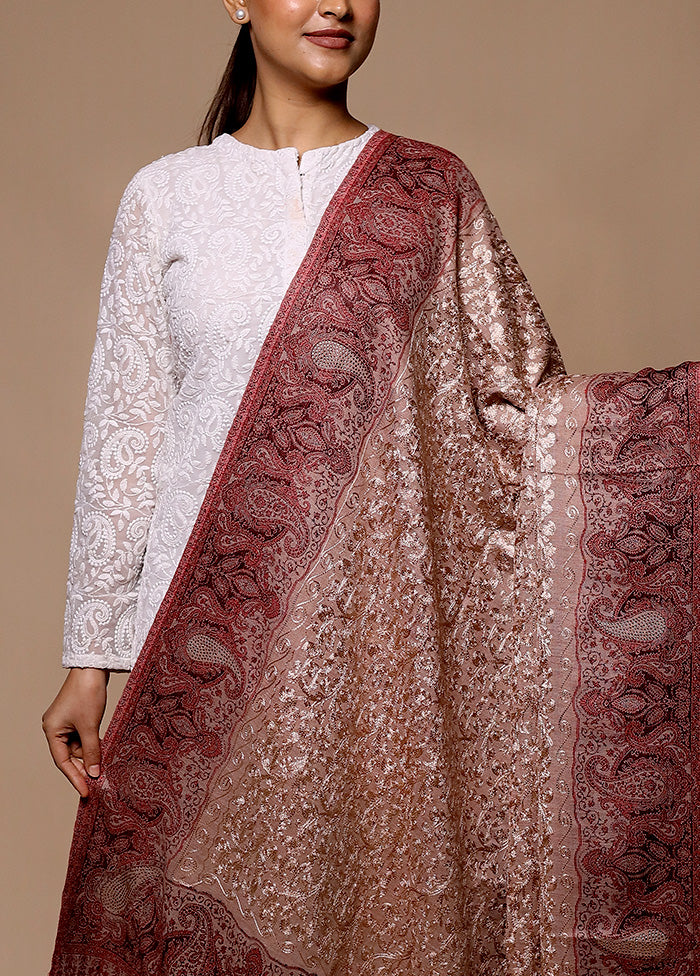 Brown Butta Work With Zari Woven Border Shawl For Sale Free Shipping