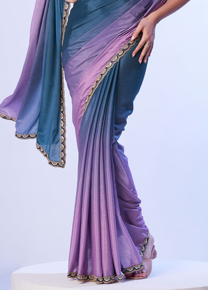 Teal Blue Spun Silk Saree With Blouse Piece With Credit Card Cheap Pice