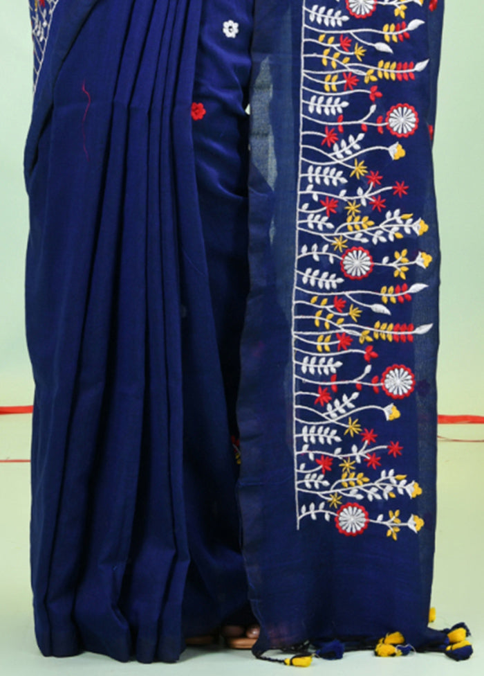 Blue Cotton Saree With Blouse Piece Best Wholesale For Sale