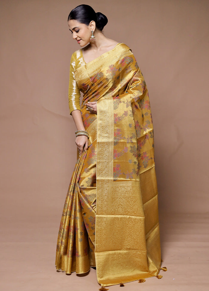 Yellow Tissue Silk Saree With Blouse Piece Outlet Clearance