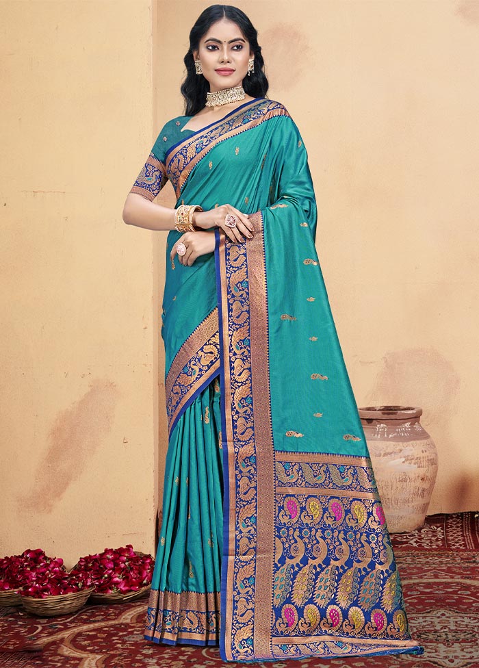 Sky Blue Dupion Silk Saree With Blouse Piece With Paypal Online