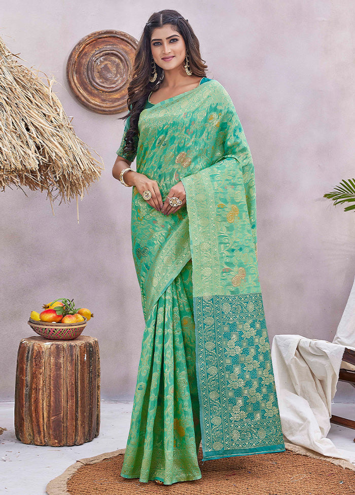 Rama Spun Silk Saree With Blouse Piece Cheap Wide Range Of