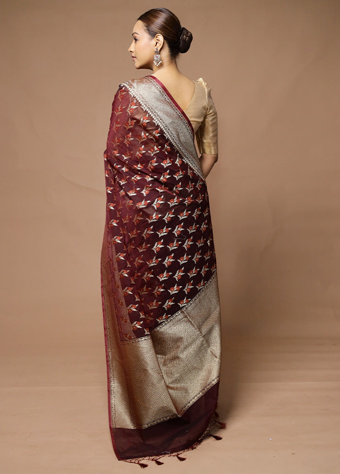 Wine Kora Silk Saree With Blouse Piece Cheap Sale Manchester