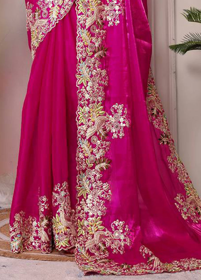 Pink Spun Silk Saree With Blouse Piece Free Shipping 100% Original