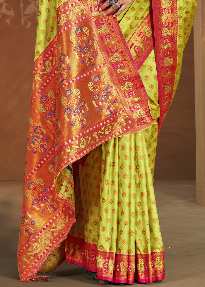 Green Spun Silk Saree With Blouse Piece Sale With Credit Card