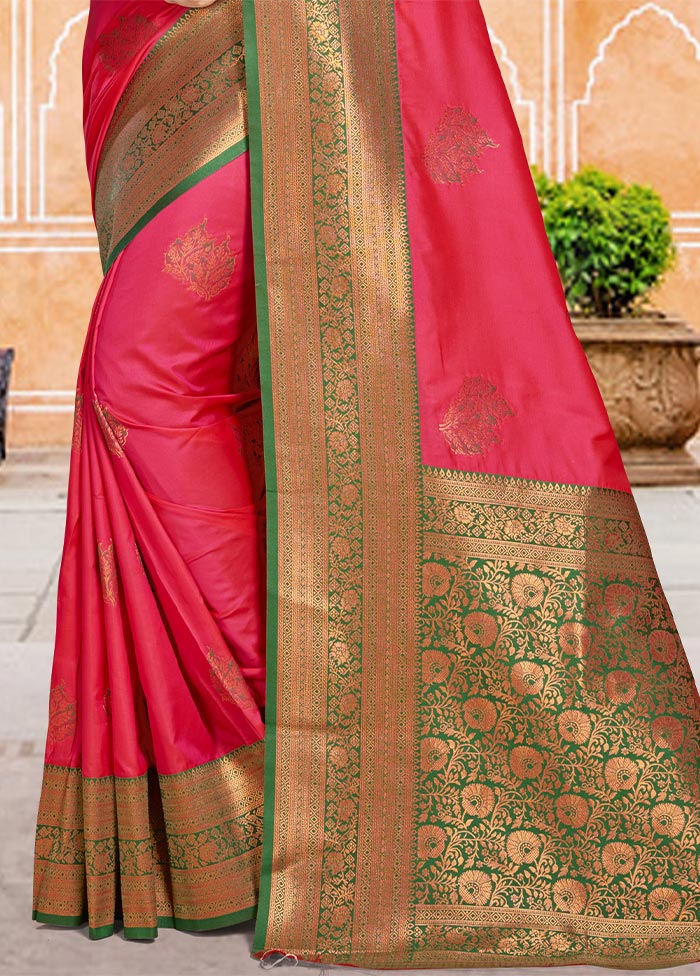 Dark Pink Dupion Silk Saree With Blouse Piece Cheap New Arrival