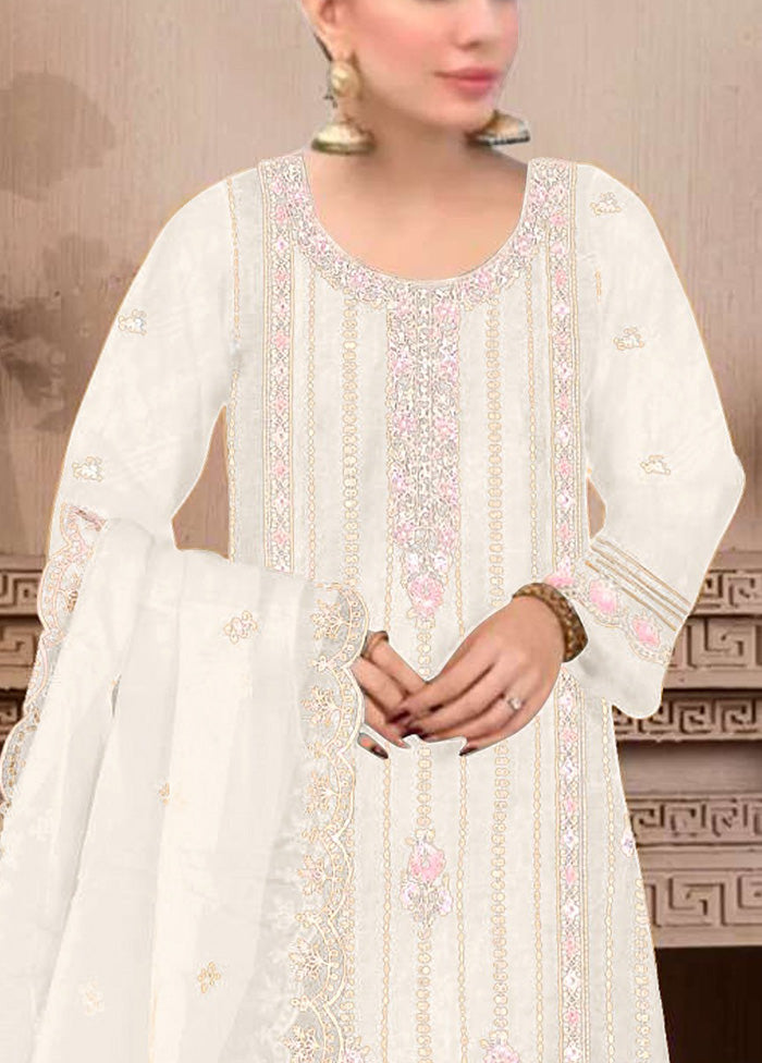 3 Pc Cream Semi Stitched Georgette Suit Set Very Cheap Pice