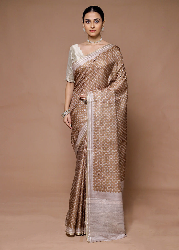 Brown Tussar Silk Saree With Blouse Piece Outlet Release Dates