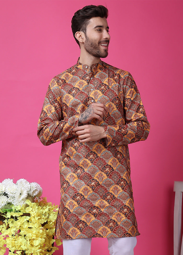 2 Pc Multicolor Silk Kurta Pajama Set Sale Manchester