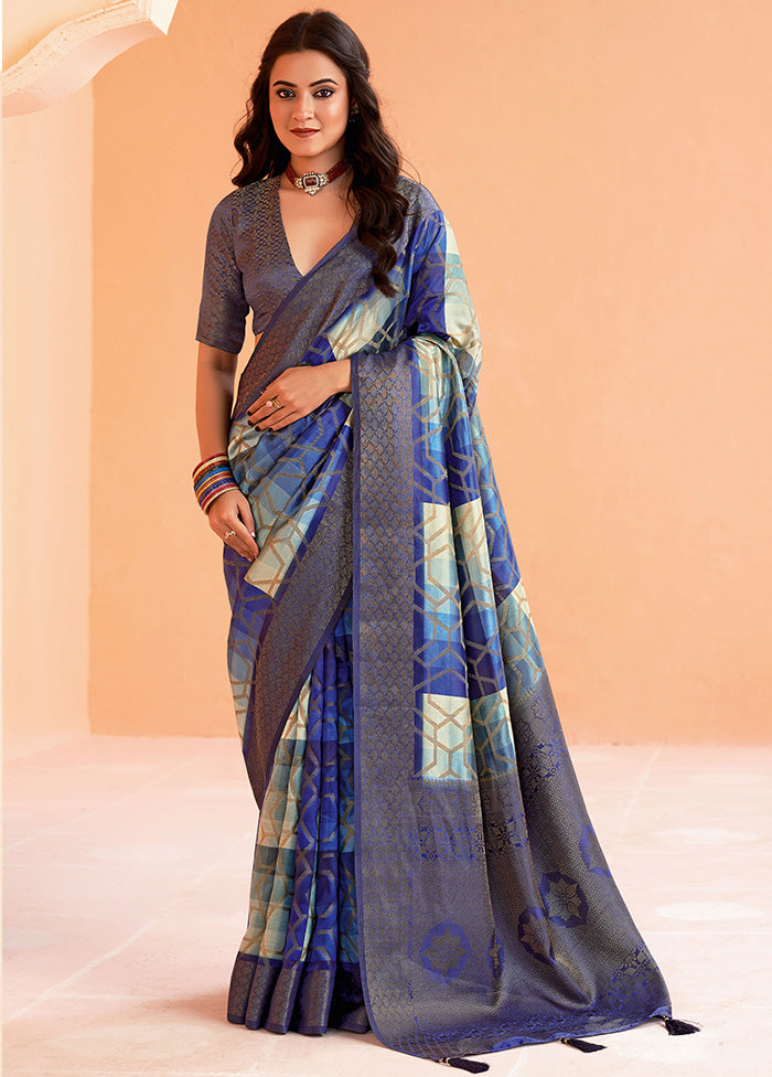 Blue Organza Saree With Blouse Piece Reliable