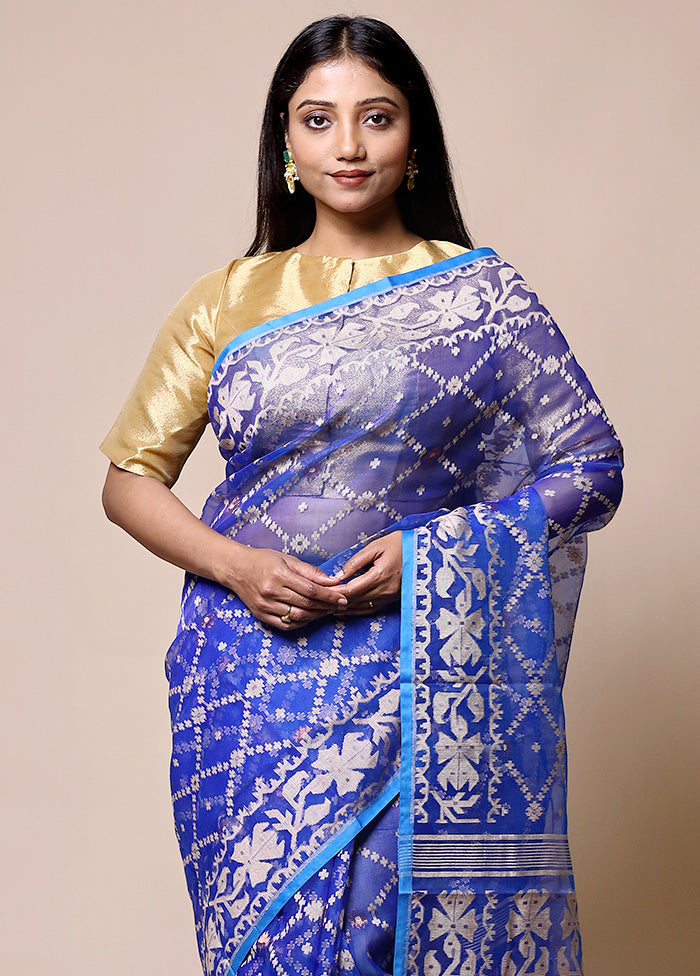 Blue Pure Tant Jamdani Saree Without Blouse Piece Buy Cheap Many Kinds Of