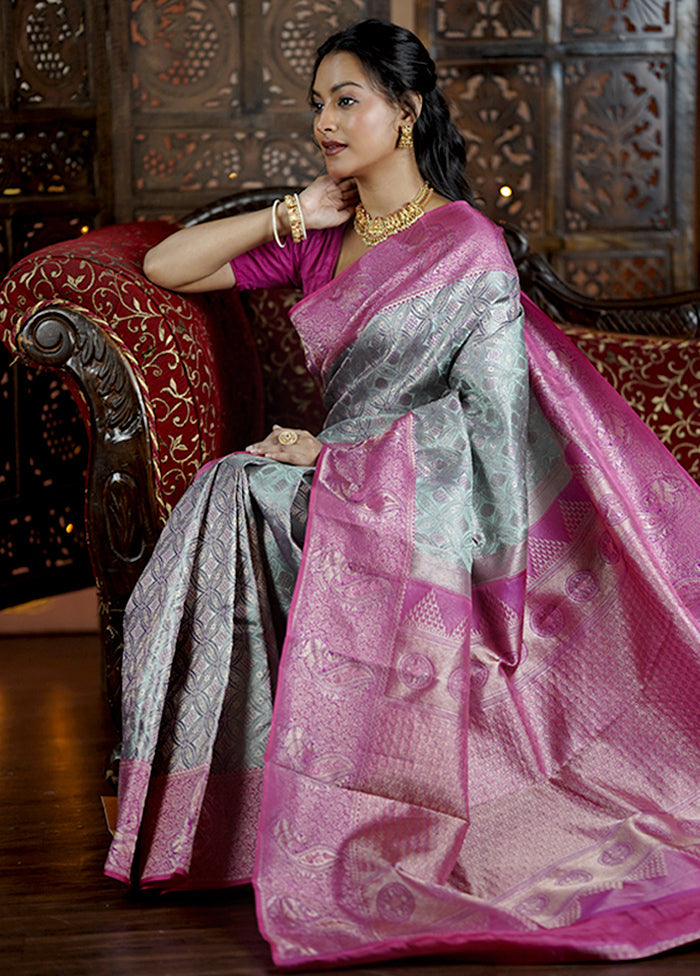 Grey Handloom Kanchipuram Pure Silk Saree With Blouse Piece Geniue Stockist Cheap Pice