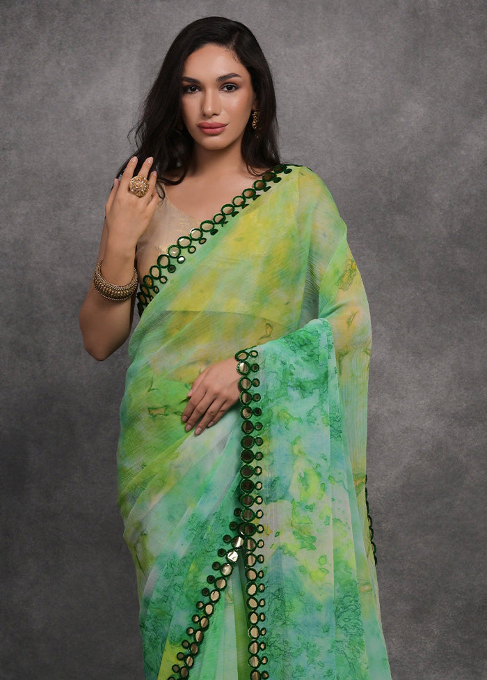 Green Chiffon Silk Saree With Blouse Piece Outlet Geniue Stockist