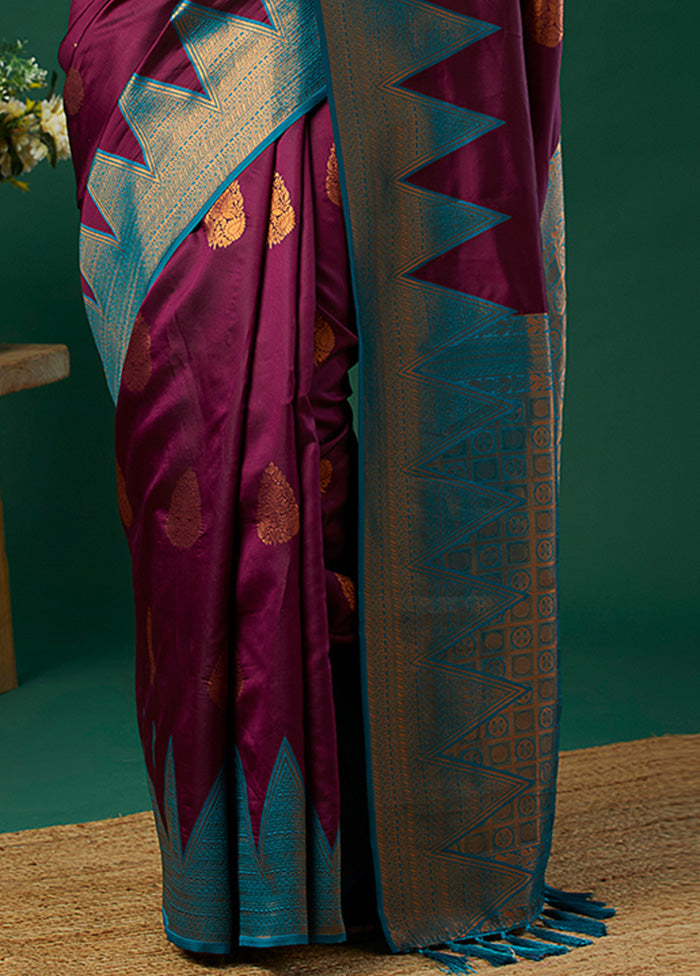 Wine Banarasi Silk Saree With Blouse Piece Footlocker Pictures Sale Online