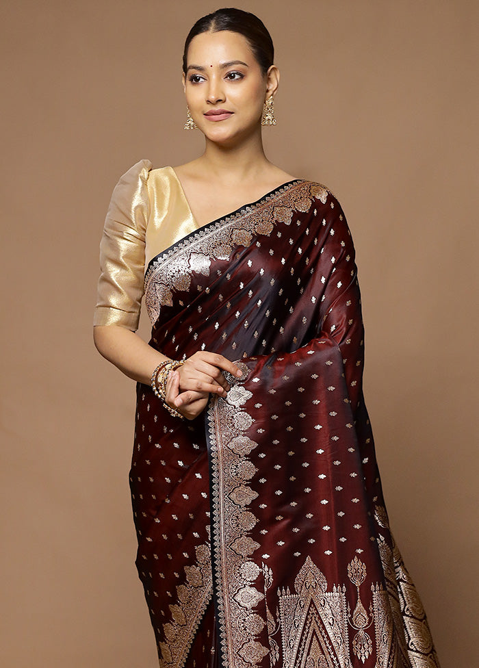 Wine Banarasi Silk Saree With Blouse Piece Buy Cheap Free Shipping