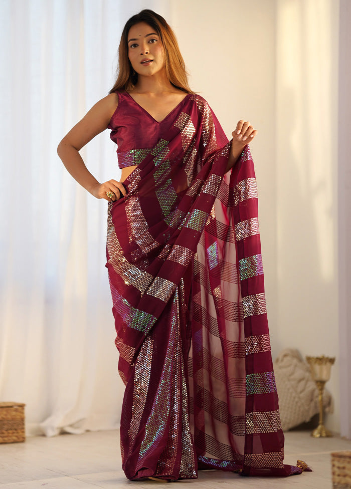 Maroon Georgette Saree With Blouse Piece Pay With Paypal Cheap Online