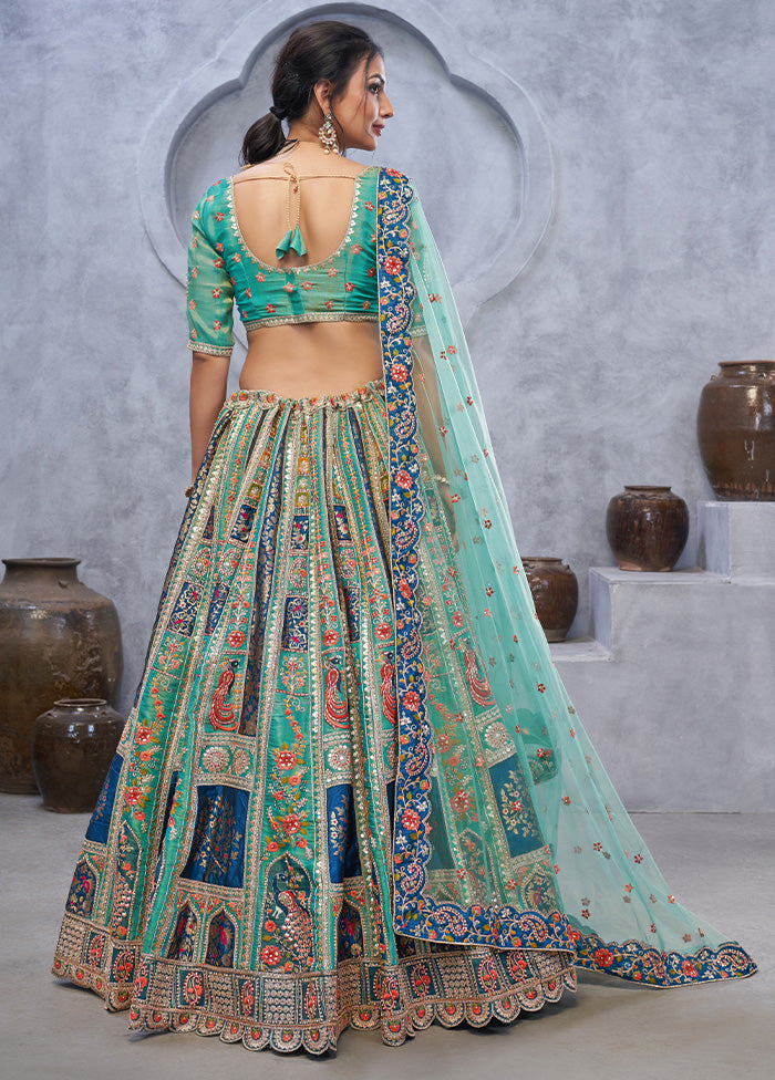 3 Pc Green Silk Semi Stitched Lehenga Set Enjoy Online