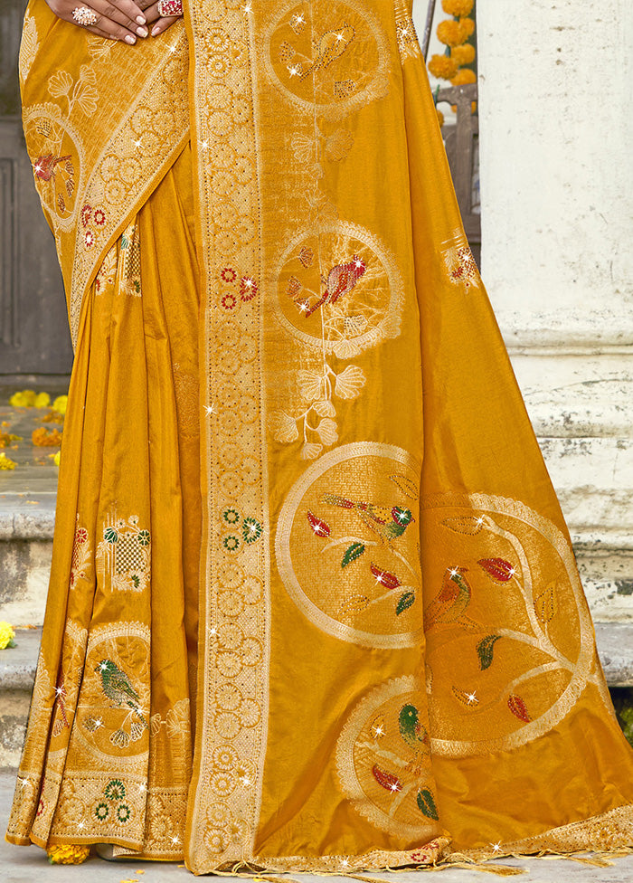 Yellow Spun Silk Saree With Blouse Piece Clearance Online